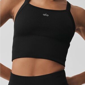 ALO Yoga Black Ribbed Sports Bra
